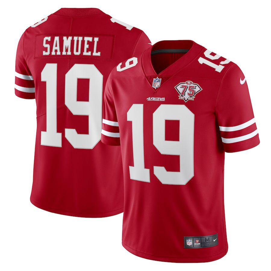 Men San Francisco 49ers 19 Deebo Samuel Nike Scarlet 75th Anniversary Vapor Limited NFL Jersey